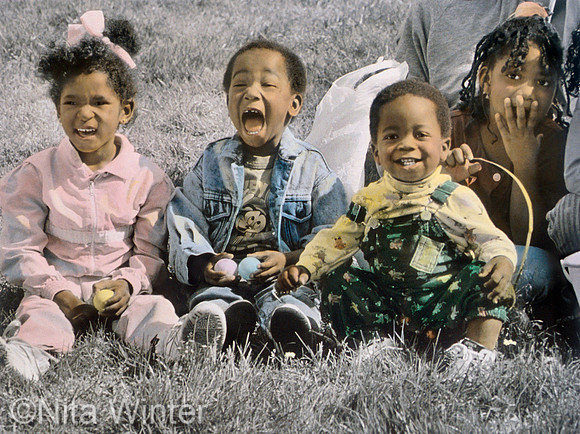 Easter egg hunt in Golden Gate Park African American Children_handcolored