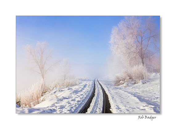 Fog Crystals at Shore of Animas River and Railroad Tracks, Durrango, Colorado