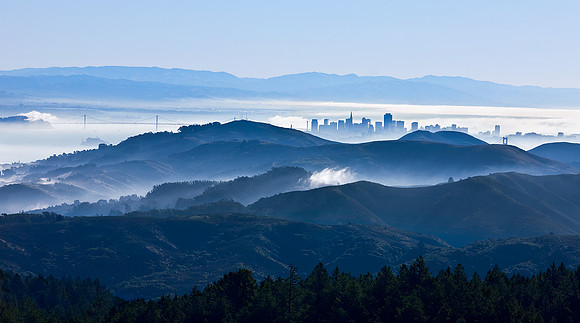 San Francisco-Oakland Bay Bridge and Alcatraz and San Francisco and Bay with disappearing fog_from Mount Tamalpais State Park_Marin County_California_MK3A2820_Rob Badger