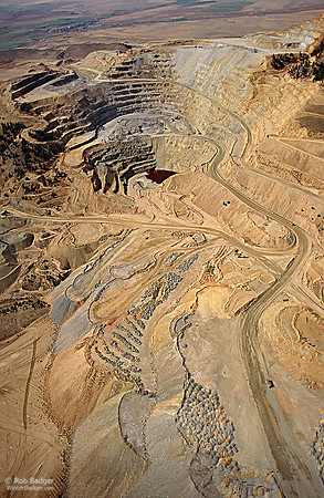 Open Pit Gold Mine Waste Rock Aerial, Golden Sunlight Mine Montana_010001