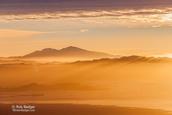 Mount Diablo_and the suns rays at sunrise thru morning mist_Contra Costa County_California_Rob Badger Photography
